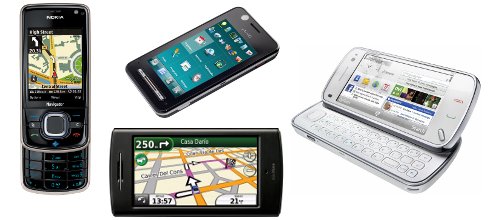 Různé typy komunikátorů a chytrých telefonů s možností GPS navigace Různé typy komunikátorů a chytrých telefonů s možností GPS navigace